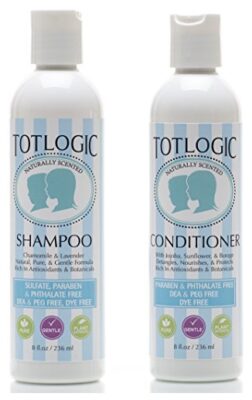 this is an image of a non-toxic plant base natural kids shampoo and conditioner set. 