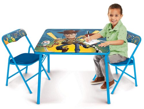 this is an image of an activity table with 2 chairs.