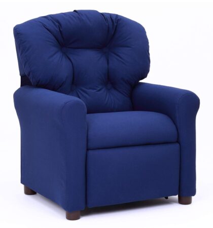 This is an image of a blue tradition recliner designed for kids. 