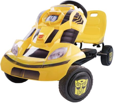 This is an image of Hauck transformers bumblebee pedal go kart designed for kids in yellow color
