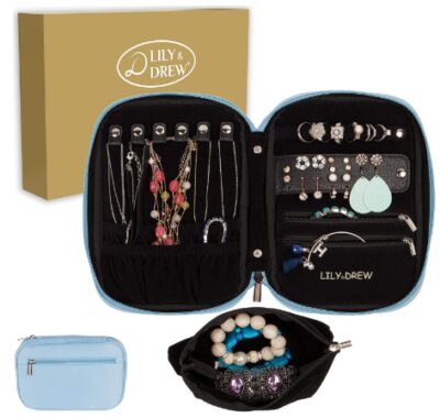 This is an image of sister's travel jewelry case in blue color