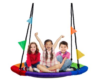 this is an image of a tree swing set for kids.