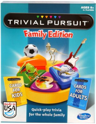 This is an image of Trivial pursuit board game family edition designed for kids