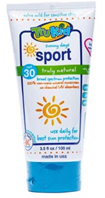 this is an image of a water resistant sunscreen lotion with spf 30 for kids. 