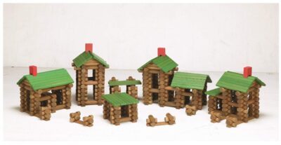 this is an image of a 450-piece wood building set for kids.