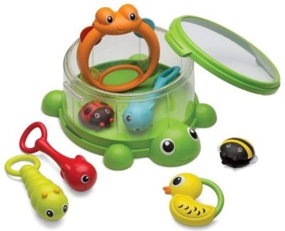 This is an image of baby turtle design cover percussion set in green color
