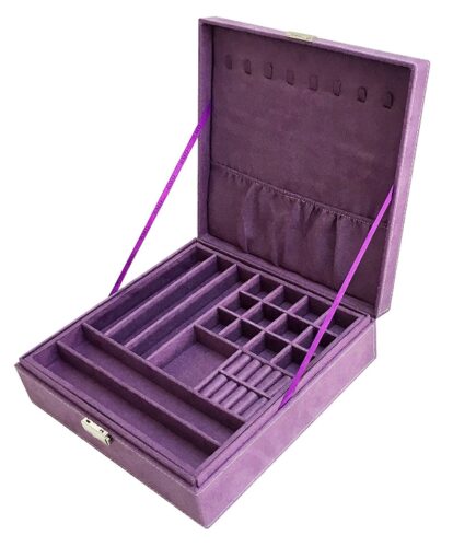 this is an image of a two-layer purple jewelry storage box.