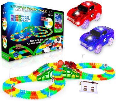This is an image of kid's race tracks set in flashy colors