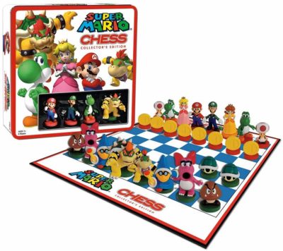 This is an image of a kid's super mario chess board game set. 