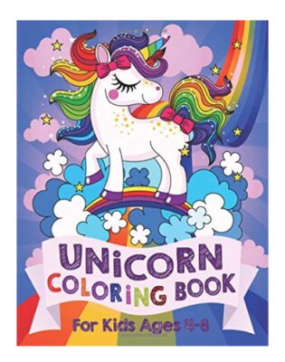 This is an image of a colorful unicorn art book for kids. 