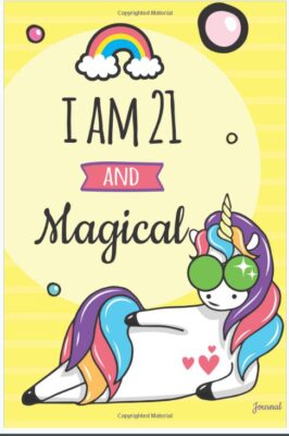 this is an image of a Unicorn journal notebook, a perfect gift for a young woman who is turning 21. 