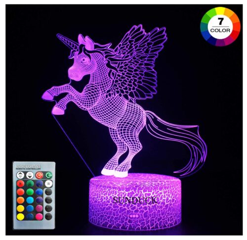 this is an image of a unicorn night light for kids. 