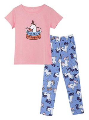 this is an image of a unicorn pajama set for teen girls.