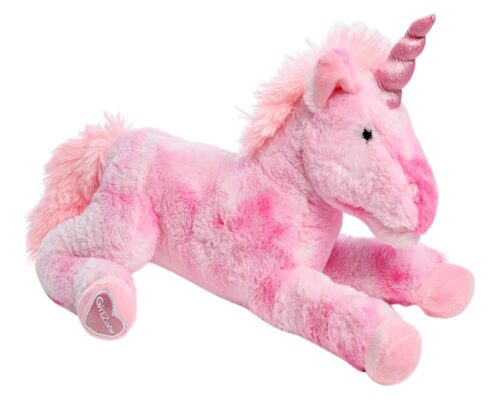 this is an image of a pink unicorn plush for little girls. 