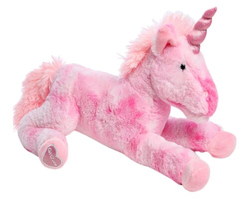 this is an image of a pink unicorn plush for little girls.