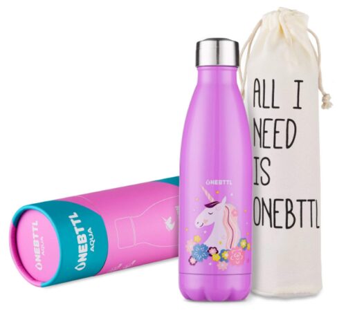 this is an image of a Unicorn thermo bottle for girls.