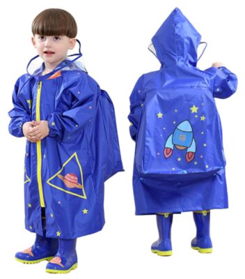 this is an image of a unisex raincoat with school bag cover for kids.
