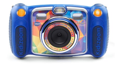 This is an image of a blue duo selfie camera for kids. 