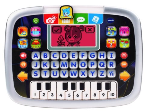 this is an image of a black little apps tablet for kids ages 2 to 5 years old.