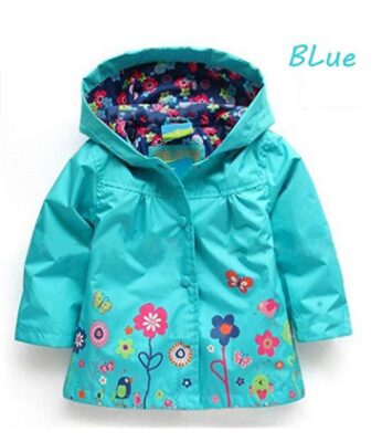 this is an image of a blue waterproof hooded raincoat for kids.