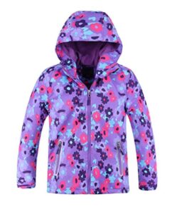 this is an image of a purple waterproof jackets with fleece hooded coat for kids.