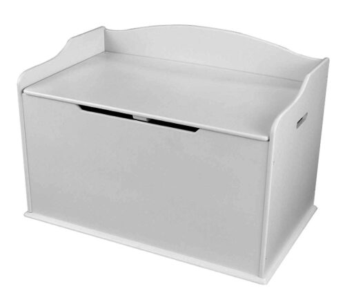this is an image of a white austin toy box for kids. 