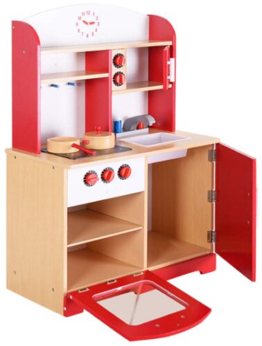 This is an image of cooking pretend toddler playset in red color 