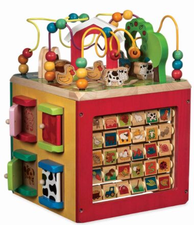This is an image of This is an image of Activity wooden cube designed for kids