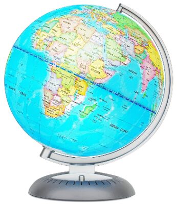 This is an image of kid's world globe for kids with stand in blue color