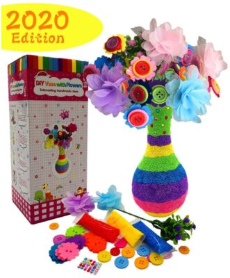 This is an image of girl's vase and flowers DIY craft 