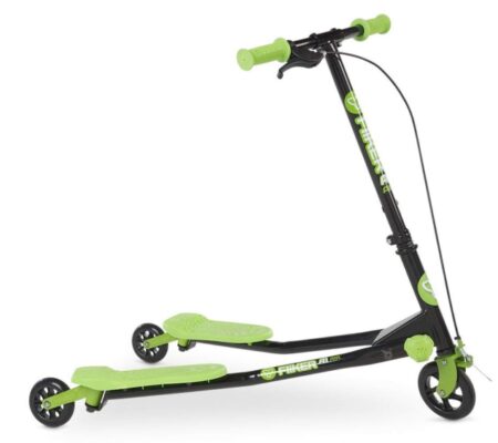 This is an image of a green 3 wheel scooter for little girls and boys. 