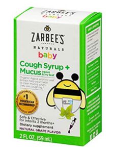 Zarbee's Naturals Baby Cough Syrup + Mucus, Natural Grape Flavor, 2 Fl. Ounces, safe and effective for infants 2 months+ Safe, effective, drug free