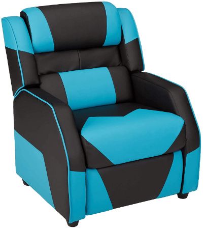 AmazonBasics Kids/Youth Gaming Recliner with Headrest and Back Pillow, 5+ Age Group, Black and Blue