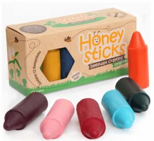 This is an image of 1 year olds art and craft Honeysticks 100% Pure Beeswax Crayons Natural, Safe for Kids and Children, Handmade in New Zealand, For 3 Years Plus (12 Pack)