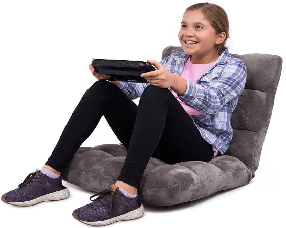 BIRDROCK HOME Adjustable 14-Position Memory Foam Floor Chair - Padded Gaming Chair - Comfortable Back Support - Rocker - Great for Reading Games Meditating - Fully Assembled - Grey