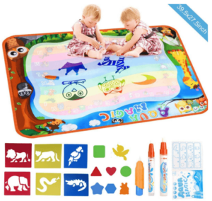 This is an image of 1 year olds art and craft VSATEN Water Doodle Mat, Aqua Magic Mat Toddlers Drawing Mat Kids Painting Writing Board Educational Toys for Boys Girls Age 3-10 Years Old Best Travel Toy + 6 Dinosaur Drawing Template + 4 Suckers