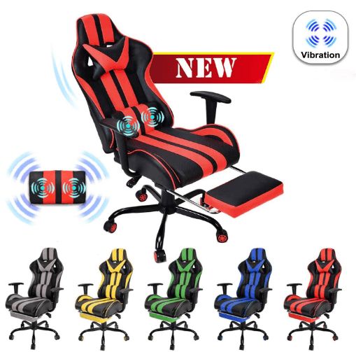 Massage Gaming Chair,Large Size Ergonomic Racing Style PC Game Computer Chair with Headrest Lumbar Support Footrest Adjustable Recliner PU Leather Video Computer Chair(Tango Red)