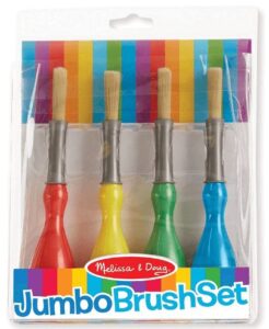 This is an image of 1 year olds art and craft Melissa & Doug Jumbo Paint Brush Set (Arts & Crafts, Easy-to-Grip Handles, Ideal for Beginners, Handy Storage Pouch, Set of 4, 22.098 cm H × 16.51 cm W × 3.81 cm L)