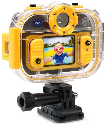 This is an image of action camera in yellow for kids 