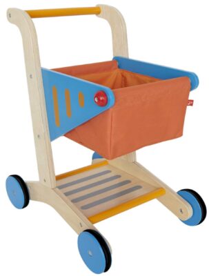 this is an image of kid's award winning hape shopping cart in multi-colored colors