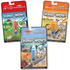 This is an image of arts and crafts of kids. Melissa & Doug Water Wow! 3-Pack (The Original Reusable Water-Reveal Coloring Books - Farm, Safari, Under the Sea - Great Gift for Girls and Boys - Best for 3, 4, 5, 6, and 7 Year Olds)