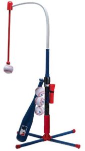 This is an image of kids Franklin Sports Kids Teeball and Baseball Batting Tee - MLB 2-in-1 Grow-with-Me Tee - Adjustable Youth Hitting Tee - Perfect for Teeball and Baseball