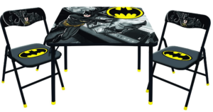 This is an image of kids batman table and chairs set, DC Comics Batman 3 Pc Table & Chair Set, Black