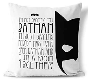 This is an image of kids batman bedroom throw pillow, King65irginia Batman Pillow Cover Batman Throw Pillow Cover, Batman Quote, Batman Decor, Superhero Decor, Gift for Boys, Nursery Decor, Modern Kids, Bedroom Decor 18 x 18 Cushion Cover