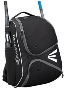 This is an image of kids EASTON E210BP Bat & Equipment Backpack Bag | Baseball Softball | 2024 | 2 Bat Sleeves | Smart Gear Storage Shelf | Vented Shoe Pocket | Valuables Pocket | Rubberized Zipper Pulls | Fence Hook