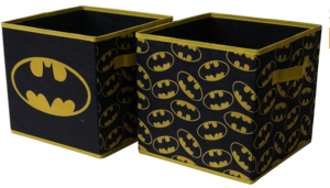This is an image of kids batman pattern bedroom storage cube, BATMAN Collapsible Storage Cube, Black (Pack of 2), (Model: NK371779)