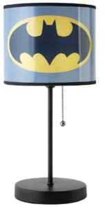 This is an image of kids batman pattern bedroom stick lamp, Warner Brothers Batman Stick Lamp, Gray