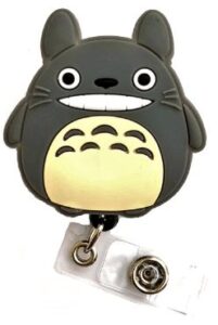 This is an image of kids badges at nursery, Swivels - Cartoon Retractable Badge Reel - Holder for ID and Name Tag with Alligator Clip (Gray Cat)