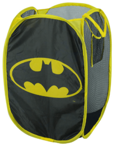 This is an image of kids batman pattern laundry bin, Warner Brothers Batman Pop Up Laundry Bin, Black