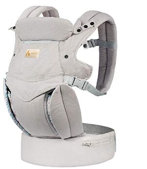 This is an image of baby carrier with windproof cap in gray color